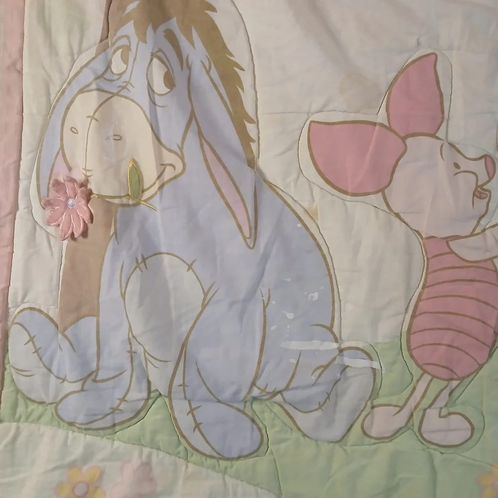 Vtg Crown Crafts Winnie The Pooh Embroidered Comforter Crib Quilt 40